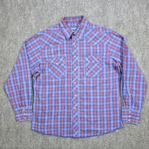 Wrangler XL (Measured) | Vintage Red Blue Plaid Pearl Snap Western